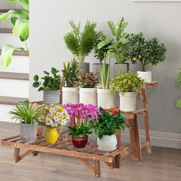 3-Tiered Pine Wood Ladder Plant Stand Set-Indoor/Outdoor Decor & Organizer - Image 2