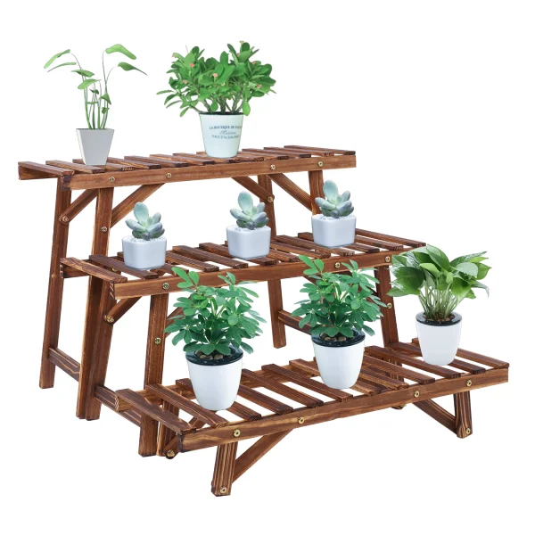 3-Tiered Pine Wood Ladder Plant Stand Set-Indoor/Outdoor Decor & Organizer - Image 3