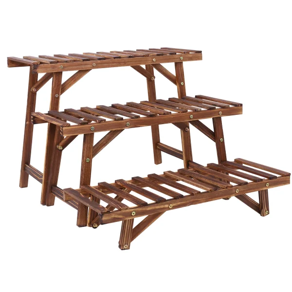 3-Tiered Pine Wood Ladder Plant Stand Set-Indoor/Outdoor Decor & Organizer - Image 4