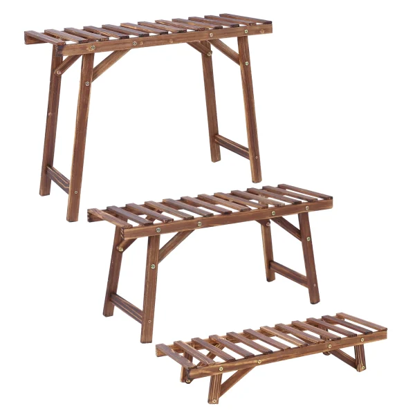 3-Tiered Pine Wood Ladder Plant Stand Set-Indoor/Outdoor Decor & Organizer - Image 5