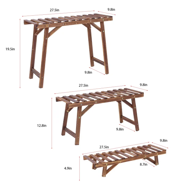 3-Tiered Pine Wood Ladder Plant Stand Set-Indoor/Outdoor Decor & Organizer - Image 6