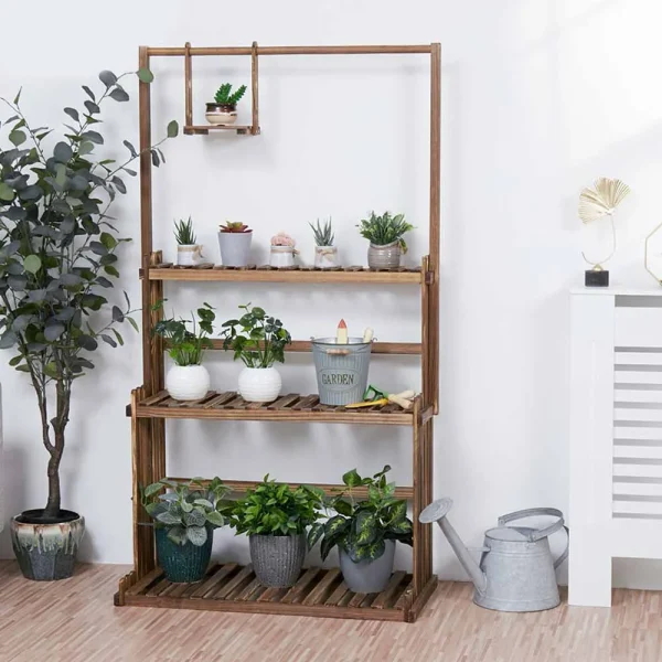 3-Tier Hanging Wood Plant Stand Planter Shelves Flower Pot Organizer Rack Multiple Display Holder Shelf Indoor Outdoor - Image 3