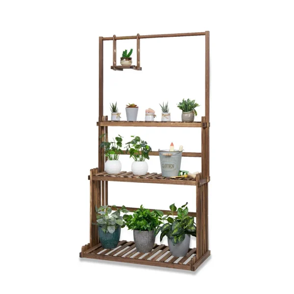 3-Tier Hanging Wood Plant Stand Planter Shelves Flower Pot Organizer Rack Multiple Display Holder Shelf Indoor Outdoor - Image 6