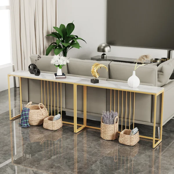 47.2" Extra Long Console Table Sintered Top Gold Metal Leg Sofa Table for Hallway Entryway - Image 3