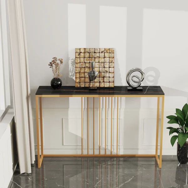 47.2" Extra Long Console Table Sintered Top Gold Metal Leg Sofa Table for Hallway Entryway - Image 4