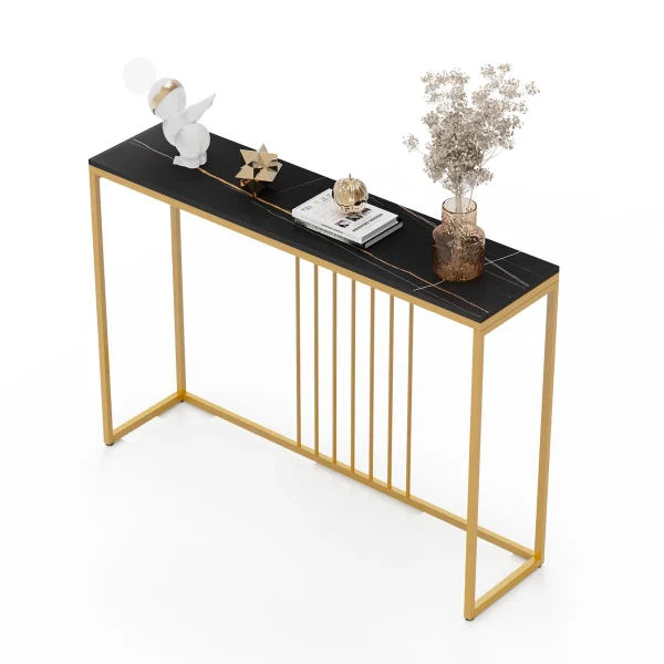 47.2" Extra Long Console Table Sintered Top Gold Metal Leg Sofa Table for Hallway Entryway - Image 5