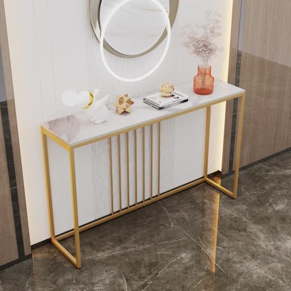 47.2" Extra Long Console Table Sintered Top Gold Metal Leg Sofa Table for Hallway Entryway