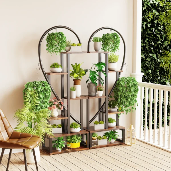 6 Tier Metal Plant Stand, Creative Half Heart Shape Ladder Plant Stands for Indoor Plants Multiple, Black Plant Shelf Rack - Image 2