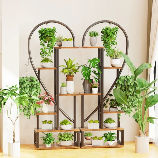 6 Tier Metal Plant Stand, Creative Half Heart Shape Ladder Plant Stands for Indoor Plants Multiple, Black Plant Shelf Rack - Image 3