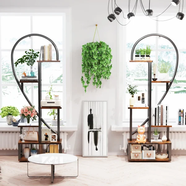 6 Tier Metal Plant Stand, Creative Half Heart Shape Ladder Plant Stands for Indoor Plants Multiple, Black Plant Shelf Rack - Image 4