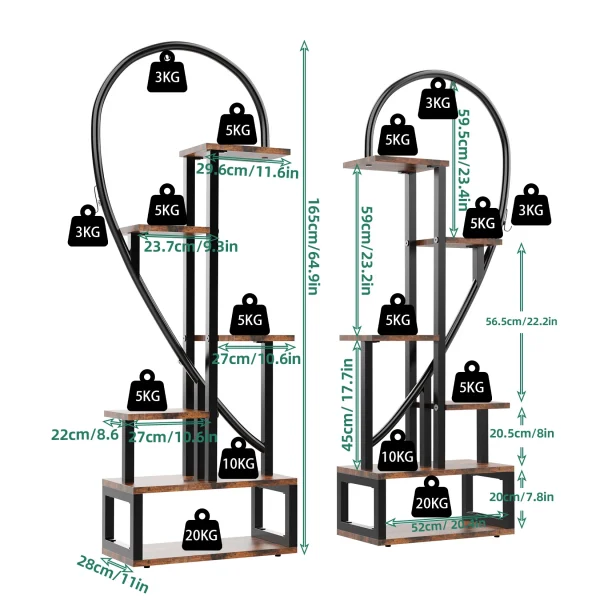 6 Tier Metal Plant Stand, Creative Half Heart Shape Ladder Plant Stands for Indoor Plants Multiple, Black Plant Shelf Rack - Image 5