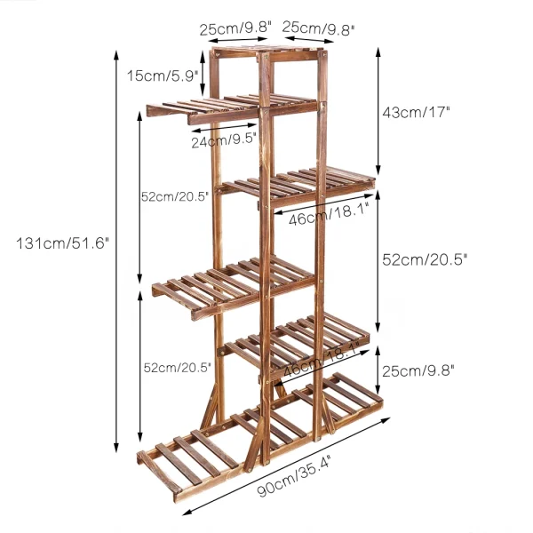 6 Tier Wooden Plant Stand Carbonized Wood Plant Stand Holder Flower Display Stand Flower Pot Rack Bonsai Display Bench Patio She - Image 6