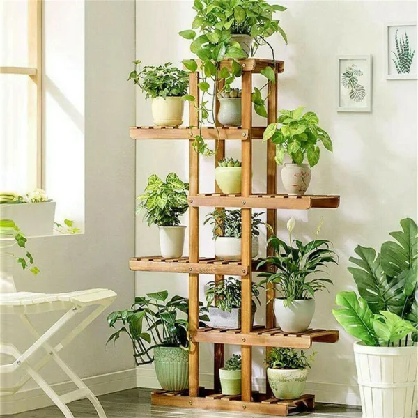 6 Tier Wooden Plant Stand Carbonized Wood Plant Stand Holder Flower Display Stand Flower Pot Rack Bonsai Display Bench Patio She