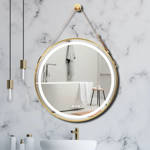 Frame Round Bathroom Mirror, with Light,Wall Mounted Lighted Vanity Mirror, Anti-Fog & Dimmable Touch Switch - Image 3