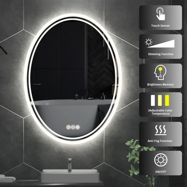 Modern Round LED Vanity Bathroom Mirror - Anti-Fog Dimmable Dimmable Makeup Mirror Touch Control - Image 3