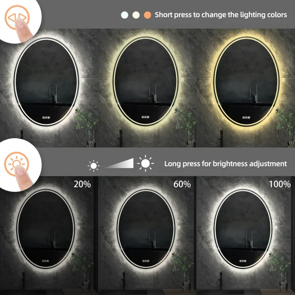 Modern Round LED Vanity Bathroom Mirror - Anti-Fog Dimmable Dimmable Makeup Mirror Touch Control - Image 7