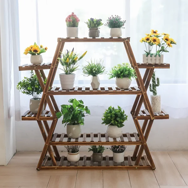 Large Triangular Wood Plant Stand Indoor 6 Tier Flower Pot Holder Shelf Corner Display Rack Organizer Shelves - Image 3