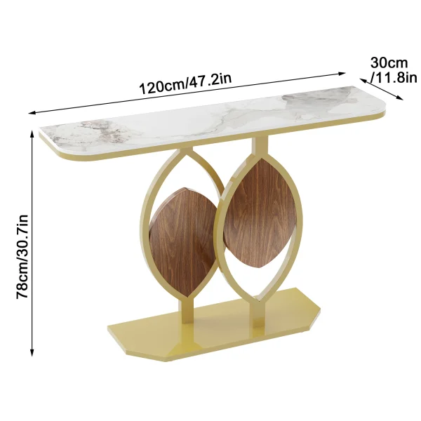 Modern Gold Console Table with Geometric Metal Base, Sintered Stone Narrow Entryway Table Foyer Table for Entrance, Living Room - Image 6