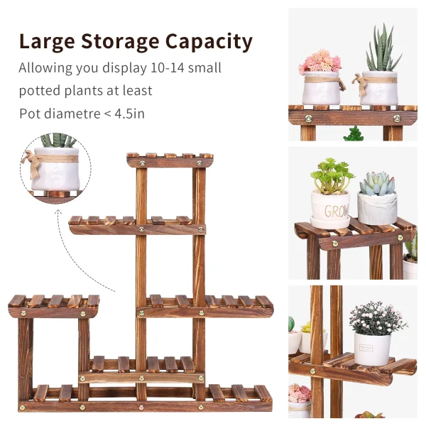 Multi-tiered Plant Stand 6 Tiers Pine wood Succulent Pots Planter-Indoor/Outdoor Display Rack - Image 6