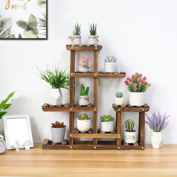 Multi-tiered Plant Stand 6 Tiers Pine wood Succulent Pots Planter-Indoor/Outdoor Display Rack