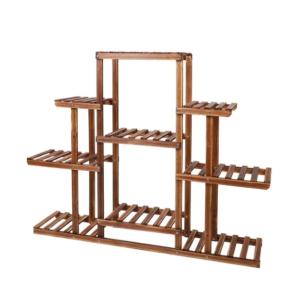 Multi-tiered Plant Stand 9 Tier Carbonized Wood Flower Rack Display Stand Indoor - Image 4