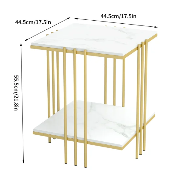 Tea Table End Table For Office Coffee Table Square Marble Top Gold Legs Magazine Shelf Small Desk Bedroom Living Room Furniture - Image 4