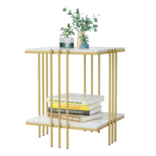 Tea Table End Table For Office Coffee Table Square Marble Top Gold Legs Magazine Shelf Small Desk Bedroom Living Room Furniture - Image 5