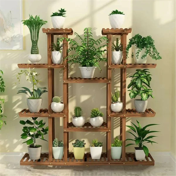 Multi-Tier Wood Plant Stand 46"-Holds Up to 16 Pots-Indoor/Outdoor