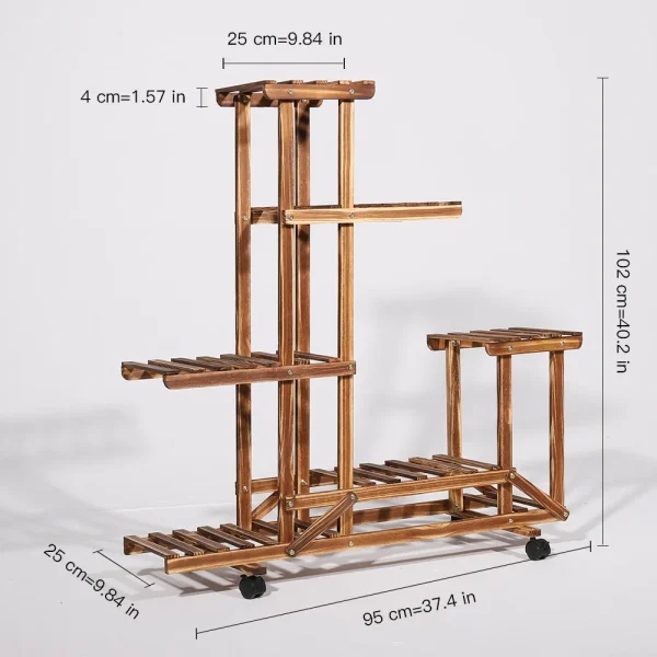 Movable Wood Plant Organizer-6 Tier Storage Rack with Wheels-Indoor/Outdoor - Image 4