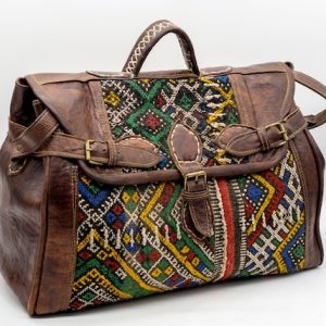 Vintage weekender Leather Bag, boho kilim Bag, moroccan kilim Bag, Handmade Travel Bag, Unisex Bohemian Bag, Duffel Bag, carpet bag, hippie bag