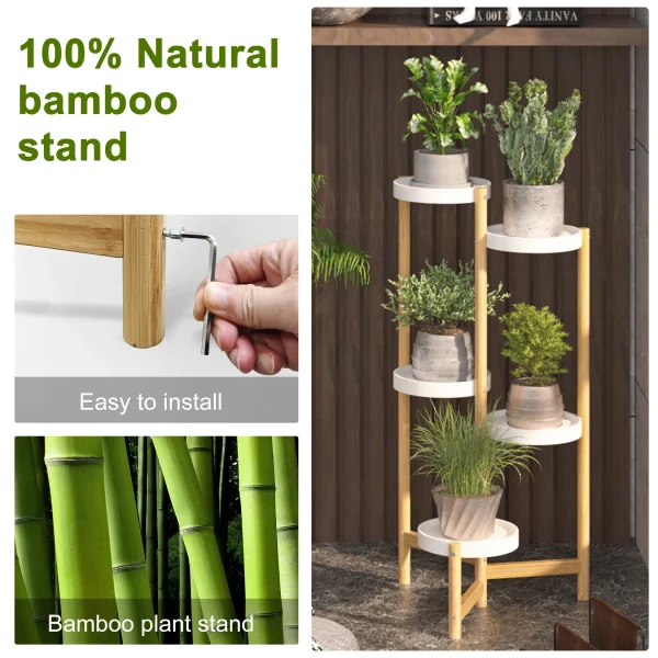 Bamboo Plant Stands Indoor, 5 Tier Tall Corner Plant Stand Holder & Plant Display Rack for Outdoor Garden Indoor Home - Image 3