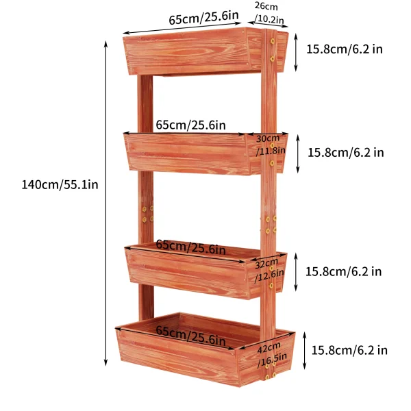 4-Tier Raised Garden Bed, Vertical Flower Pots Rack with Detachable Ladder and Adjustable Shelf, Wooden Elevated Planters Stand - Image 4